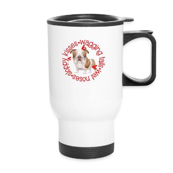 Cute Bulldog, sloppy kisses - Thermal mug with handle - white - Front
