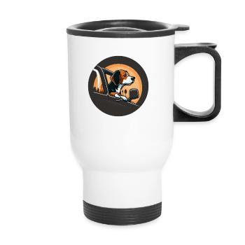 Cute dog looking out of a car - Thermal mug with handle - white - Front