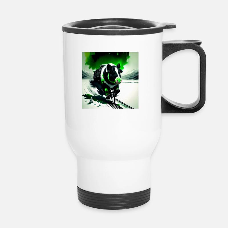 Le cochon vert - Tasse isotherme avec poignée - blanc