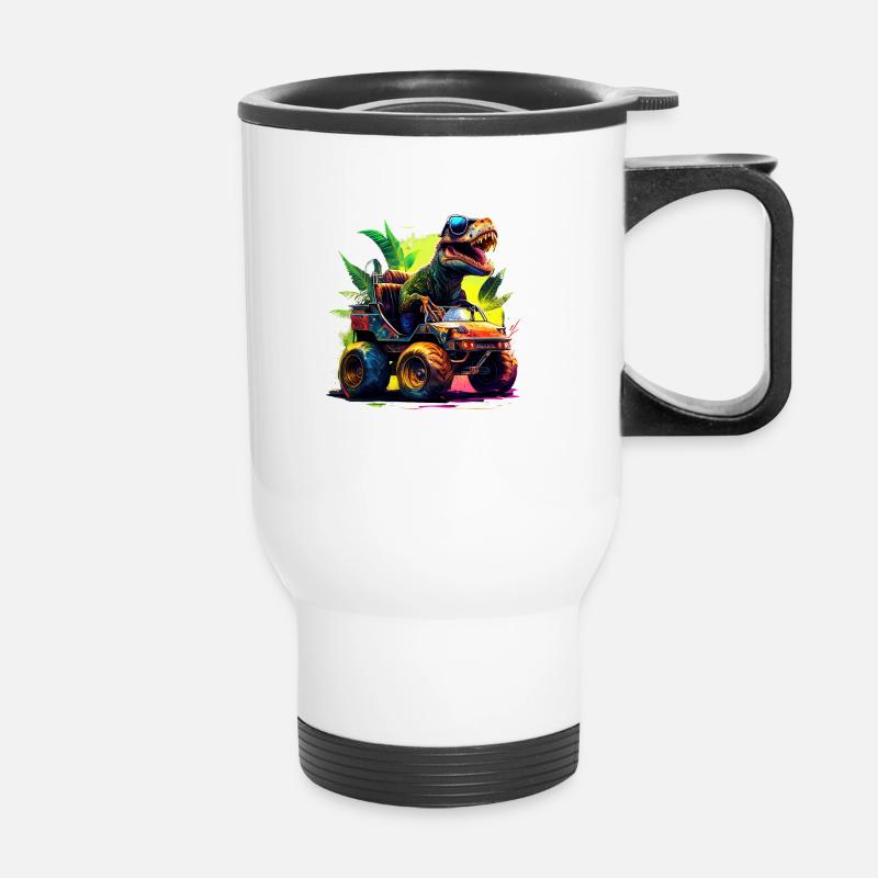 T Rex drives monsters - Thermal mug with handle - white