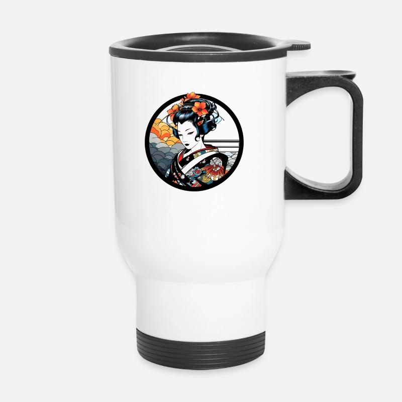 Geisha Japan Drawing - Thermal mug with handle - white