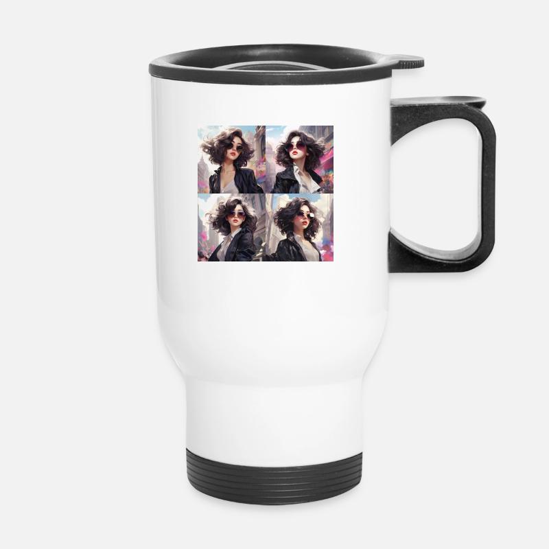 japani girl comic - Thermobecher mit Tragegriff - Weiß