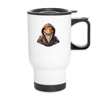 Dragon barbu cool en vêtements décontractés - Tasse isotherme avec poignée - blanc - Devant