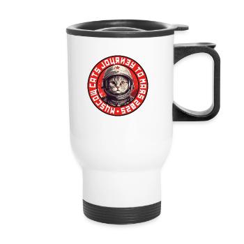 Astronautenkatzen-Logo - Sowjetisch - Thermobecher mit Tragegriff - Weiß - Vorne