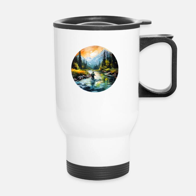 Pêcheur à la mouche peint - Tasse isotherme avec poignée - blanc