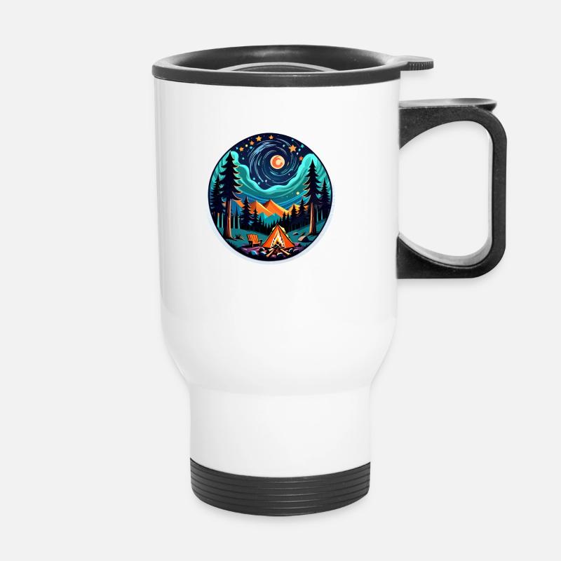 Camping, tent and campfire - Thermal mug with handle - white