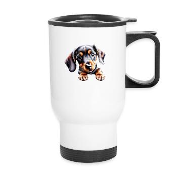 Dachshund Hund Dackelwelpe Hundehalter Hunde - Thermobecher mit Tragegriff - Weiß - Vorne