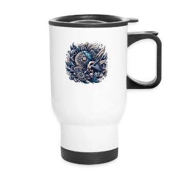 Steampunk Pen and Feather Quill Illustration - Thermal mug with handle - white - Front