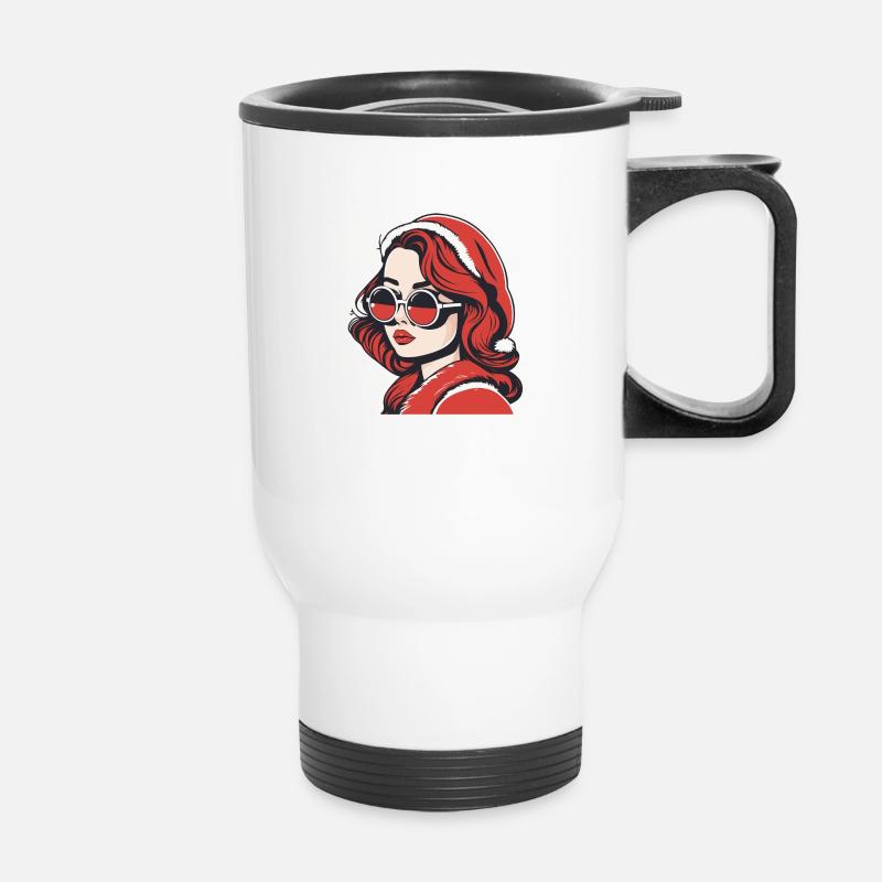 Girl Christmas Drawing - Thermal mug with handle - white