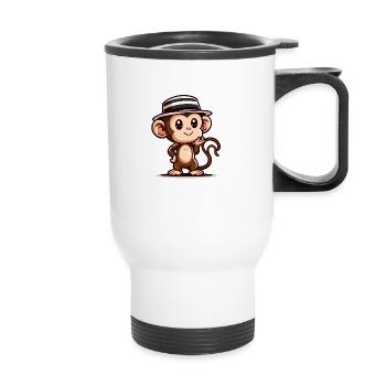 Singe mignon avec chapeau - Tasse isotherme avec poignée - blanc - Devant