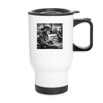 Granny with smartphone - Thermal mug with handle - white - Front