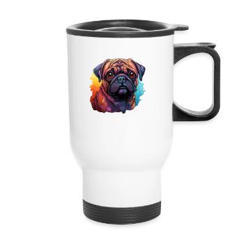 Mops Farbkleckse - Thermobecher mit Tragegriff - Weiß - Vorne
