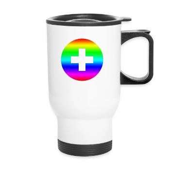 Round rainbow plus cross - Thermal mug with handle - white - Front