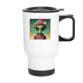 extraterrestre portant un pull de Noël moche - Tasse isotherme avec poignée - blanc - Devant