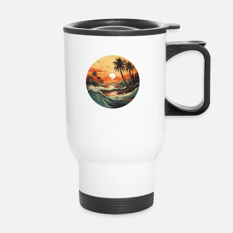 Beach sunset vintage surfers - Thermal mug with handle - white