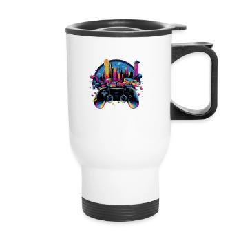 Univers de jeu : manette et art du paysage urbain - Tasse isotherme avec poignée - blanc - Devant