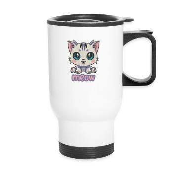 Adorable Anime Kitten with Big Blue Eyes - Thermal mug with handle - white - Front