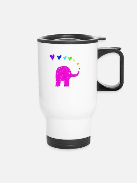 Regenbogenelefant - Thermobecher mit Tragegriff - Weiß