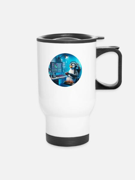 PinguStreamer Logo Rund - Thermobecher mit Tragegriff - Weiß