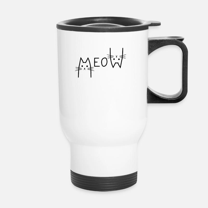 Black And White Meow Upside Down - Thermal mug with handle - white