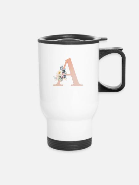 A Monogramm , Floral, Boho - Thermobecher mit Tragegriff - Weiß