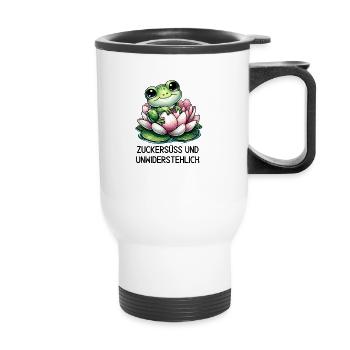 Grenouille « sucrée et irrésistible » avec le dicton - Tasse isotherme avec poignée - blanc - Devant