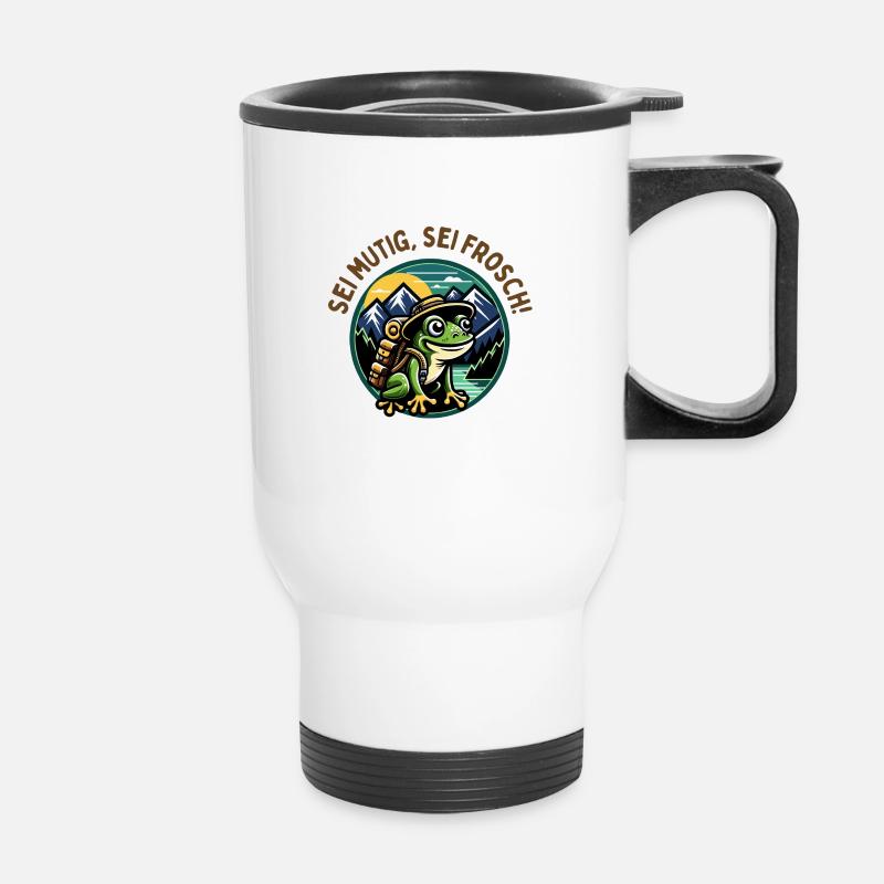An adventurous frog in wanderlust - Thermal mug with handle - white