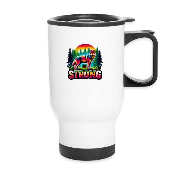 Loup avec le slogan « Be Strong » - Tasse isotherme avec poignée - blanc - Devant