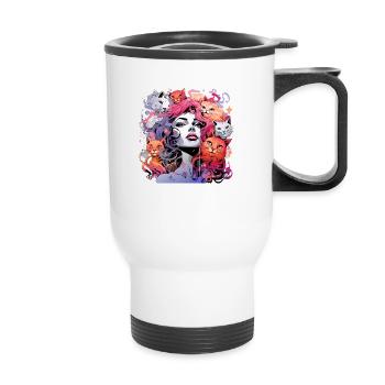 Beautiful female paint art Face colorful woman - Thermal mug with handle - white - Front