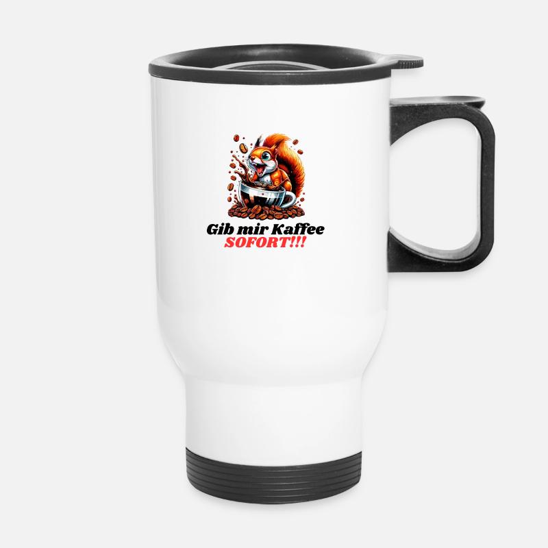 Give Me Coffee - Funny Squirrel Design - Thermal mug with handle - white