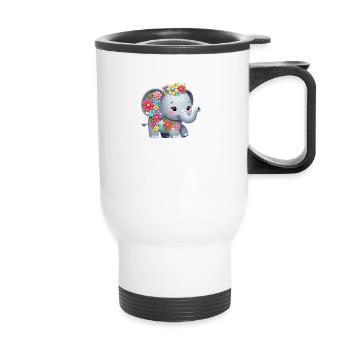 Süßer Elefant mit Blumen und Spruch - Thermobecher mit Tragegriff - Weiß - Vorne