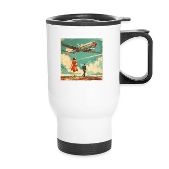 Publicité vintage d’une compagnie aérienne (fictive) - Tasse isotherme avec poignée - blanc - Devant