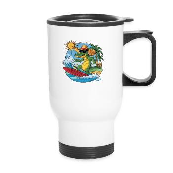 Funny cool alligator surfs - Thermal mug with handle - white - Front