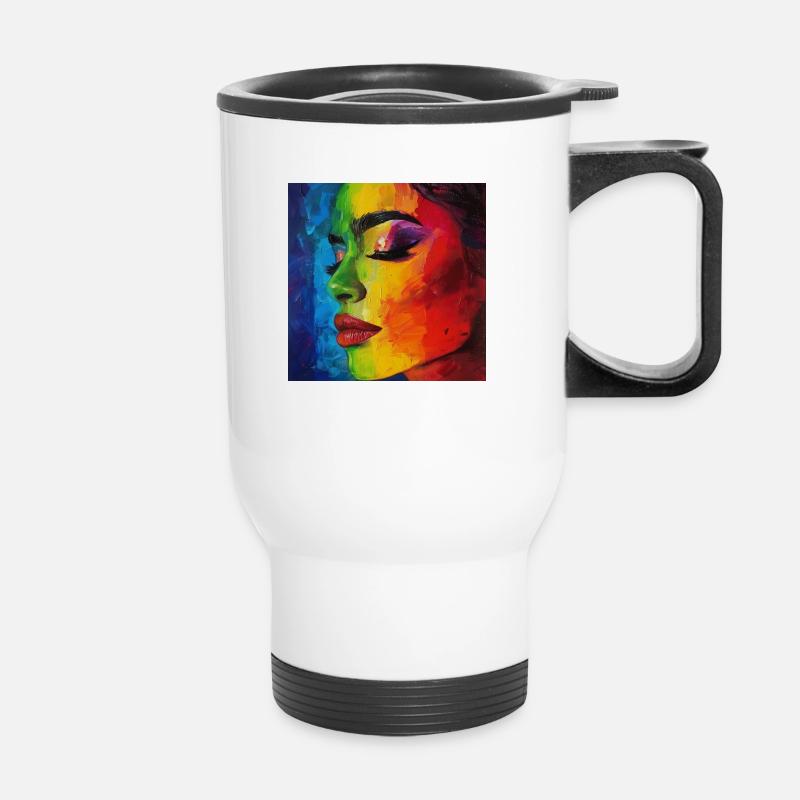 Regenbogen - Thermobecher mit Tragegriff - Weiß