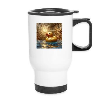 Bath Duck in Gold in Risograph Hyperrealism - Thermal mug with handle - white - Front
