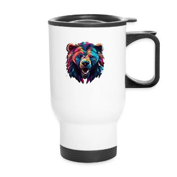 Abstract Bear Design - Bear Print - Thermal mug with handle - white - Front