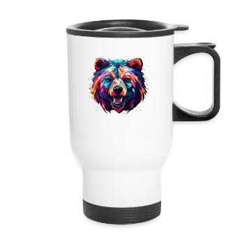 Abstract Bear Design - Bear Print - Thermal mug with handle - white - Front