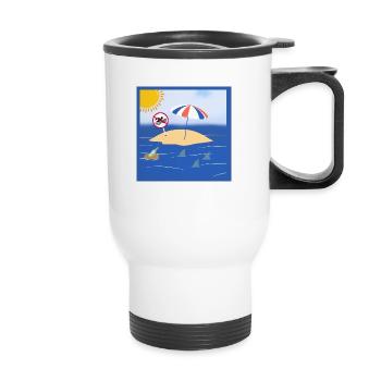Watch out for sharks - Thermal mug with handle - white - Front