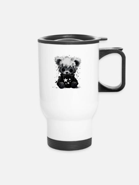 Niedlicher Emo Teddybär - Thermobecher mit Tragegriff - Weiß