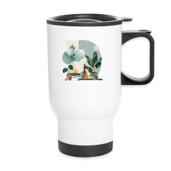 Plantes et musique - Impression de mode de haute qualité - Tasse isotherme avec poignée - blanc - Devant