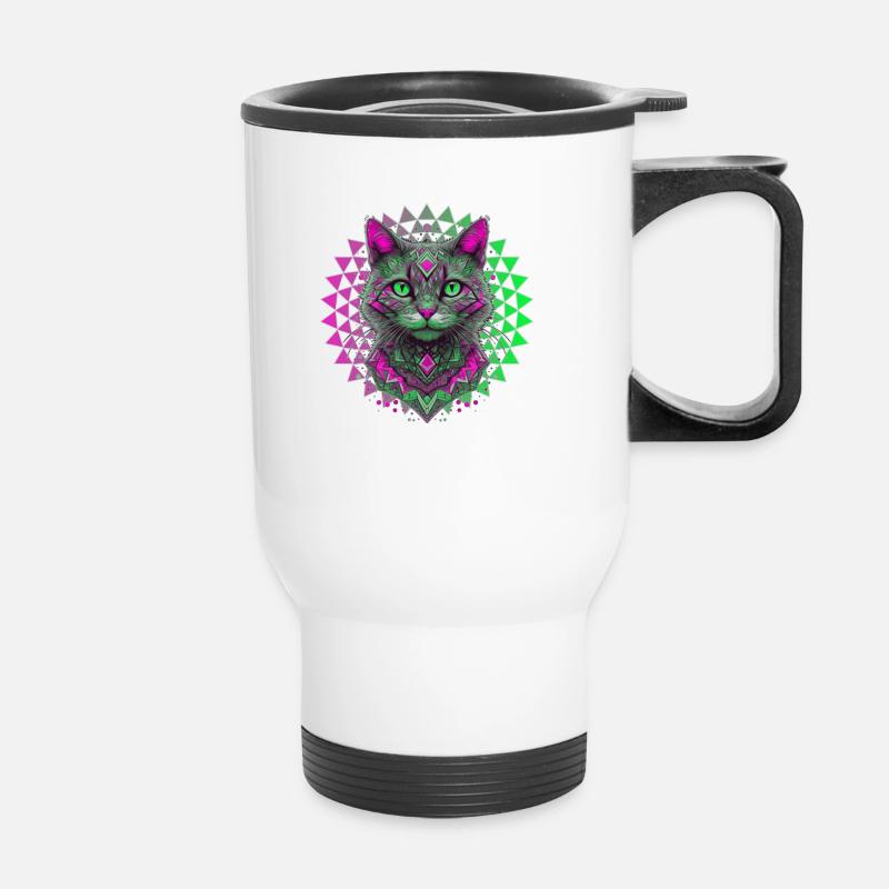 Geometrisches Kätzchen 🐾 - Thermobecher mit Tragegriff - Weiß