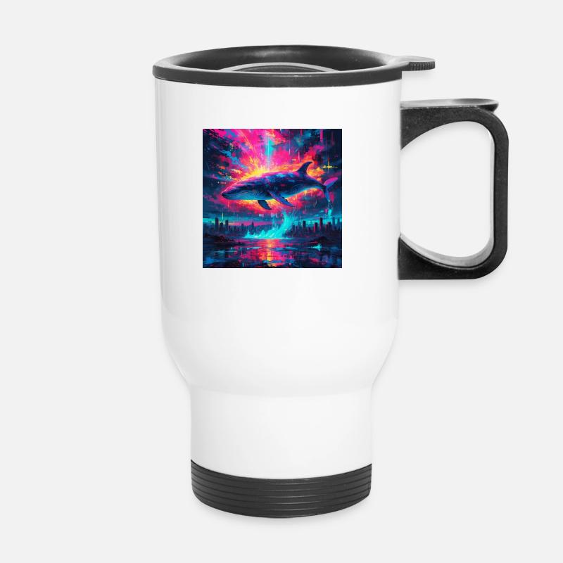Neon Blue Whale - Thermal mug with handle - white