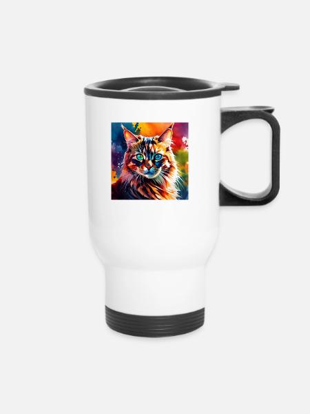 Katze farbig 1 - Thermobecher mit Tragegriff - Weiß