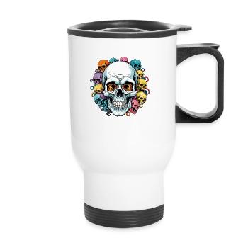 Large skull and many small colorful sculls - Thermal mug with handle - white - Front