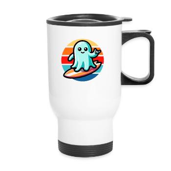 Ghost Surfing Vintage Sunset - Thermal mug with handle - white - Front