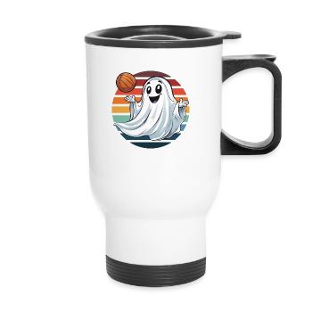 Halloween Ghost Plays Basketball Vintage Sunset - Thermal mug with handle - white - Front