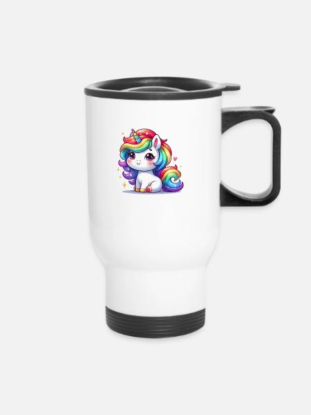 Regenbogen-Einhorn - Thermobecher mit Tragegriff - Weiß