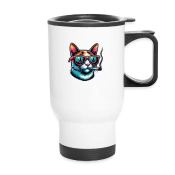 funny cat with joint - Thermal mug with handle - white - Front