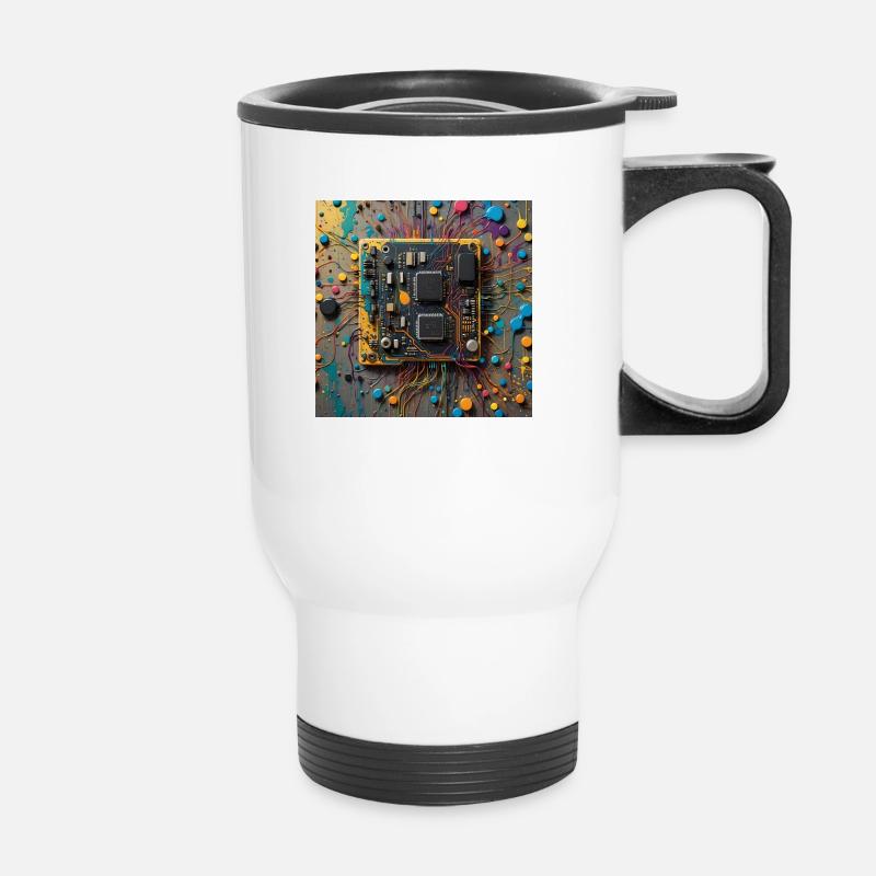 Microchip colored - Thermobecher mit Tragegriff - Weiß