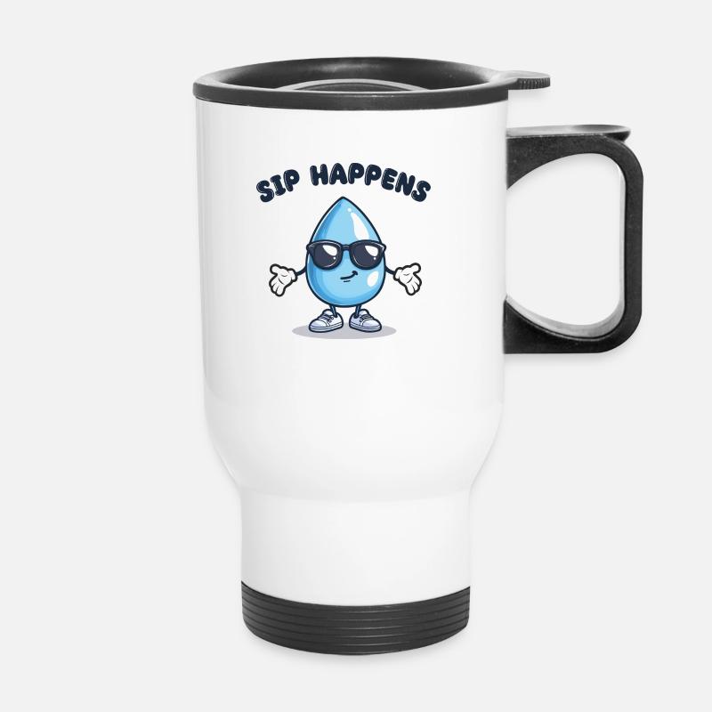 Lächelnder Wassertropfen - Sip Happens - Thermobecher mit Tragegriff - Weiß